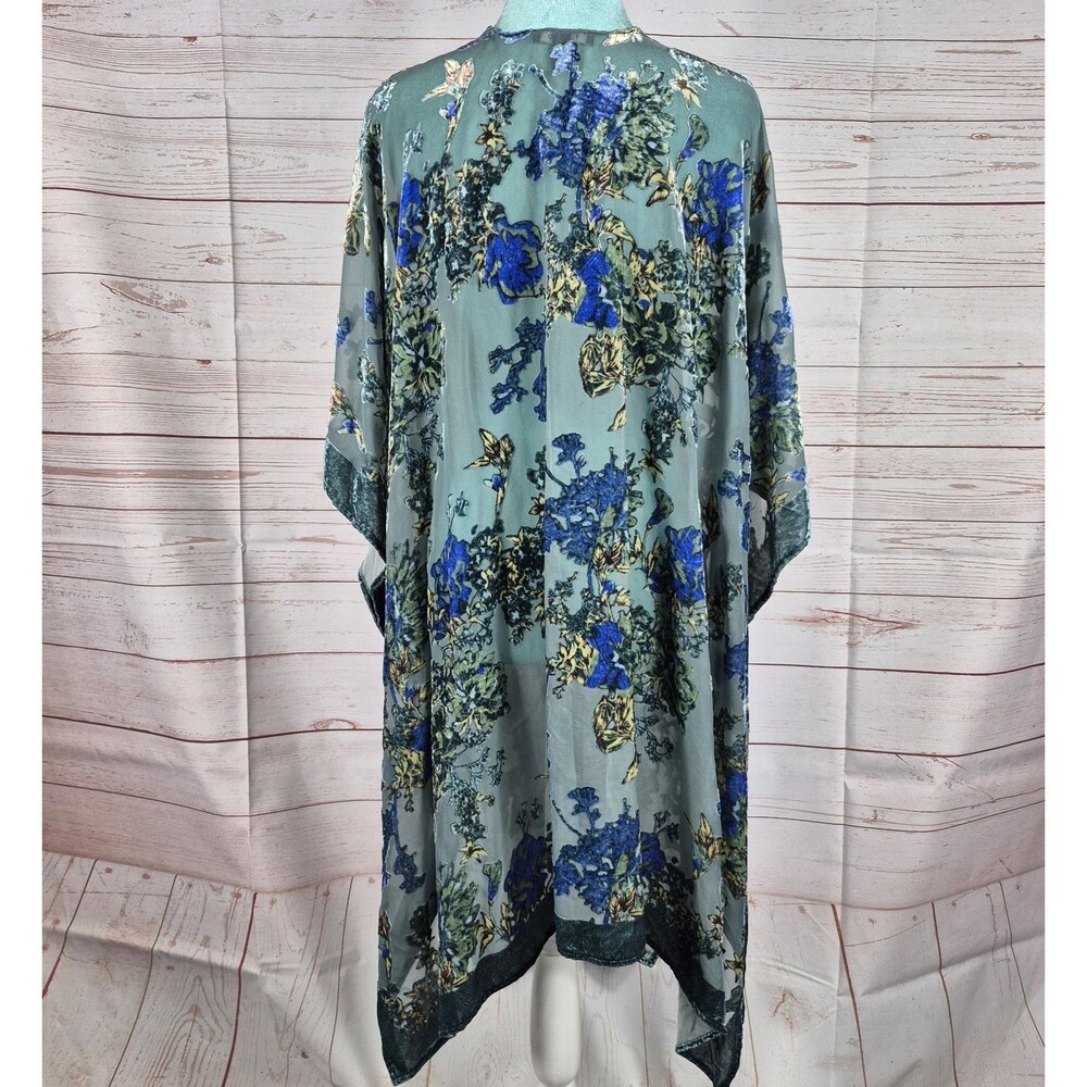 Torrid Velvet Burnout Kimono Romance Blue Green Floral Sz 1/2X Whimsigoth Fairy - Picture 6 of 9
